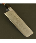 Shigeki Tanaka Blue Steel Damascus Nakiri Knife with Octagon Rose wood Handle