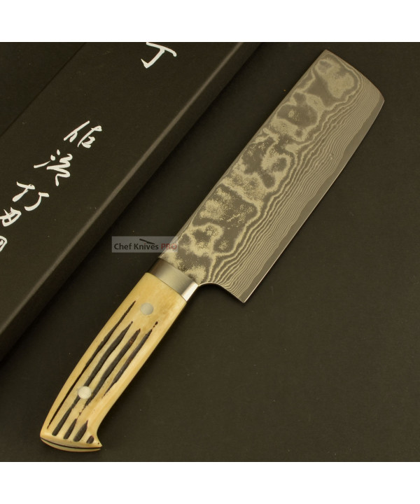 Takeshi Saji Vg10 Nakiri 180mm  Knife Stag handle